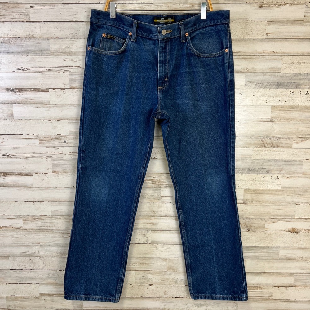 Lee Regular Fit Jeans Men 38x30 Blue Denim Straight Dark Wash Workwear Utility